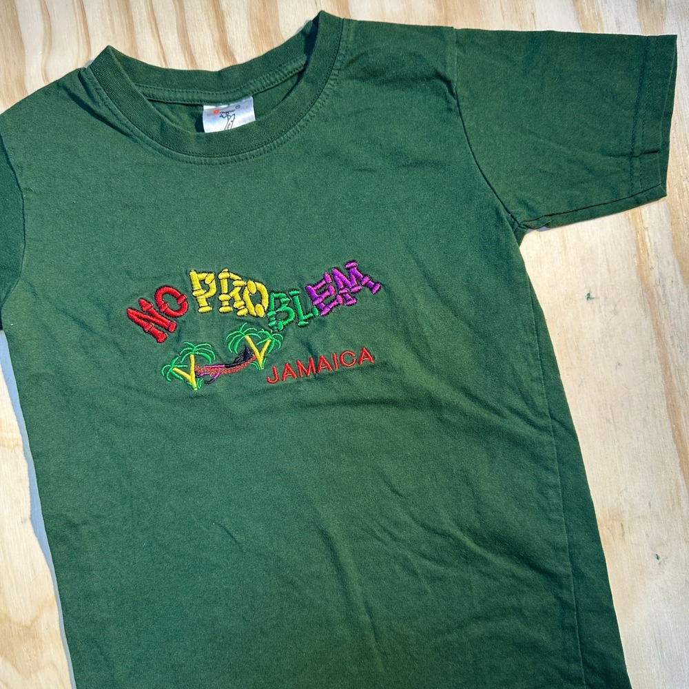 Tropix Kids Jamaica No Problem Embroidered Souvenir Graphic Tee Green Sz 6-8 Yrs